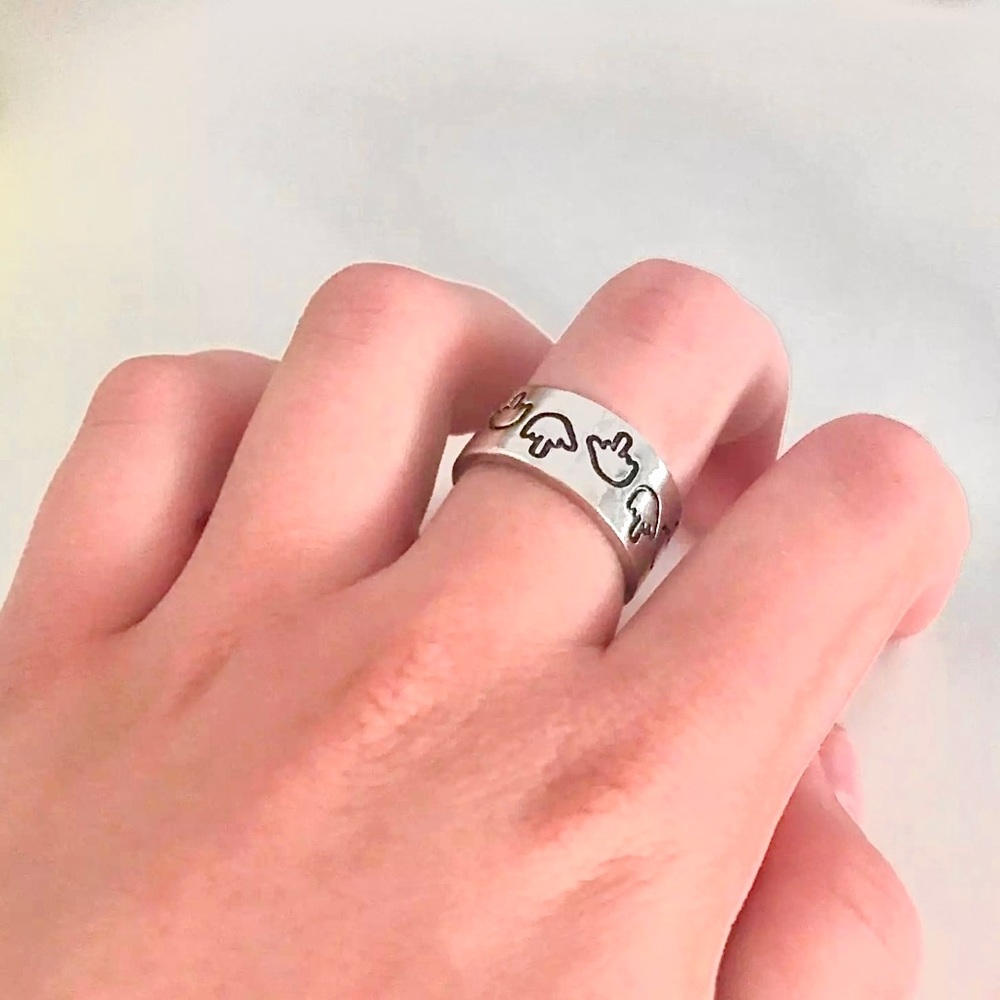 Engraved Middle Finger Silver Adjustable Ring